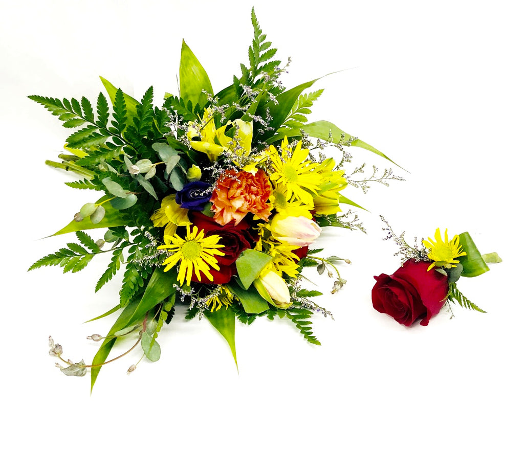 Seasonal Wedding Bouquet and Boutonniere