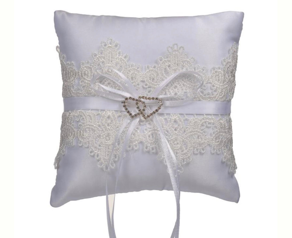 White Lace and Ribbon Ring Pillow