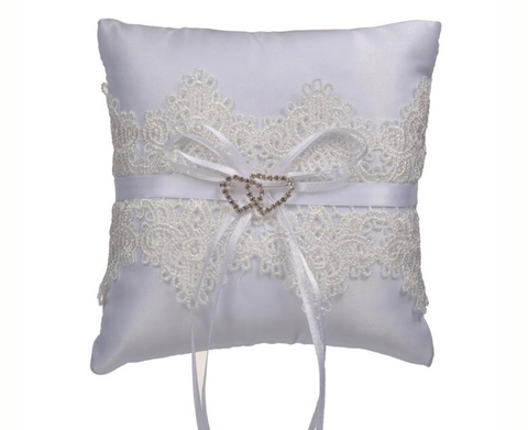 White Lace and Ribbon Ring Pillow