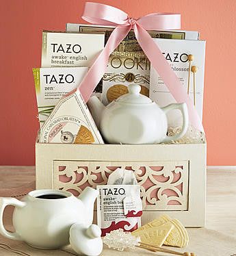 Teatime Gift Basket with Tea for one Teapot