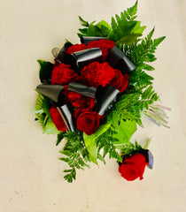 Black and Red Wedding Bouquet with Boutonnière