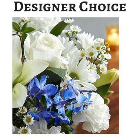 Elección del diseñador en azul y blanco